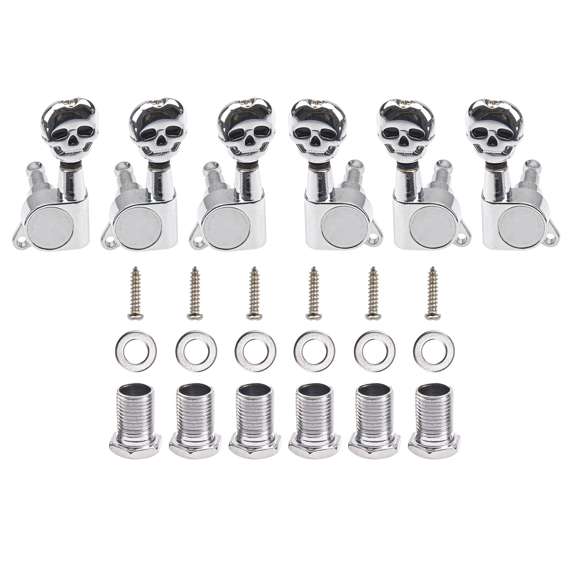 6Pcs Yootones 3L3R Skull Guitar Sealed-gear Tuning Pegs Machine Head Knobs Machine Head Tuners Compatible with Electric Guitar A